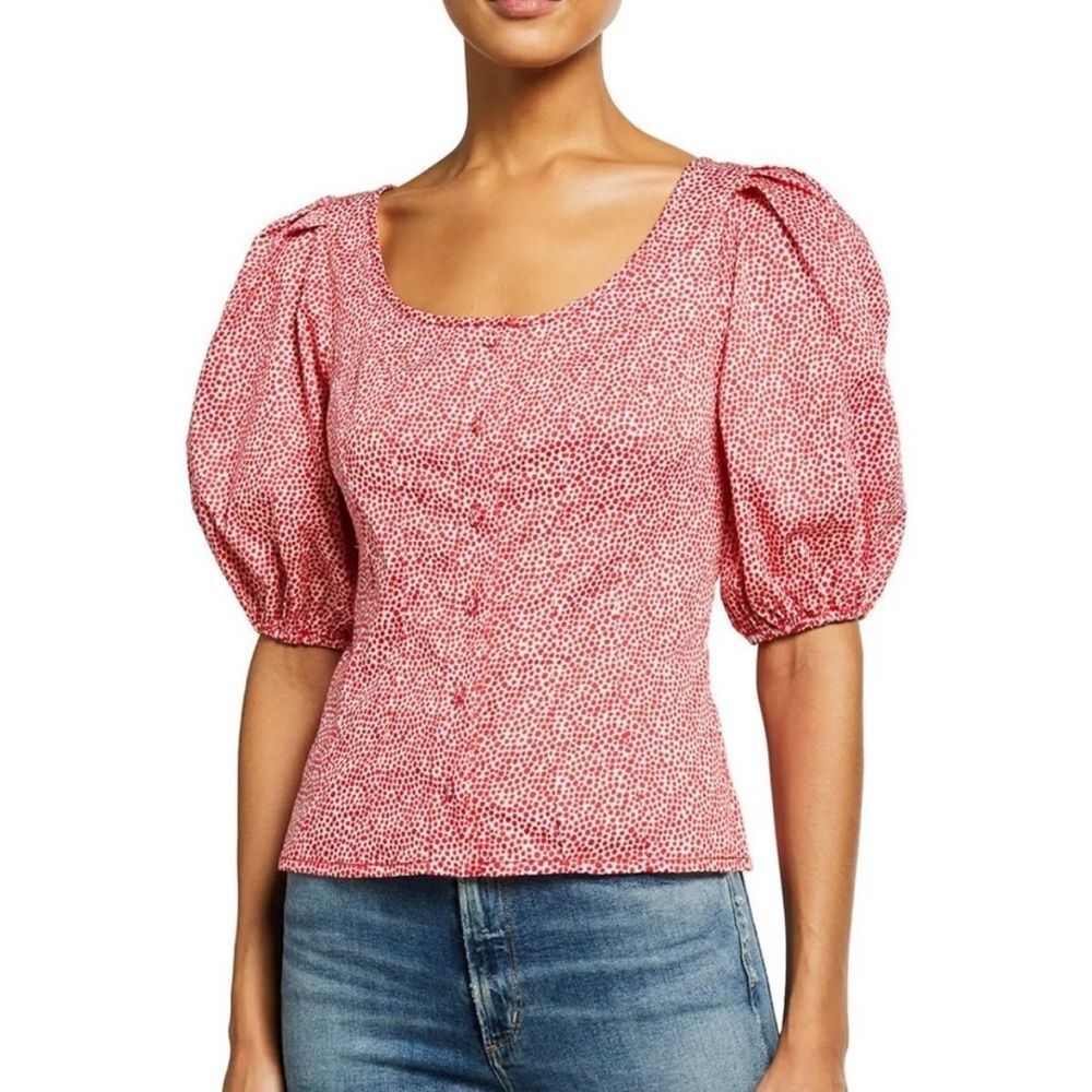 Parker Red Pebble Dot Puff Sleeve Blouse Size Medium NWOT